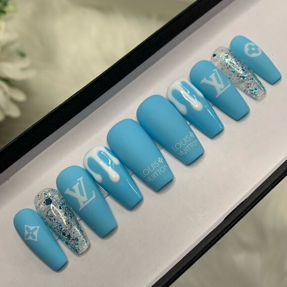 Fresh Blue  Press On Nails | Handmade Press On Nails | Fake Nails - Picture 2 of 10